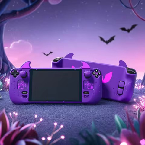 For Steam Deck LCD &amp; OLED Kawaii Protective Case W/Thumb Grip Caps &amp; Trackpads Stickers &amp; Back Button Enhancement Set - Purple