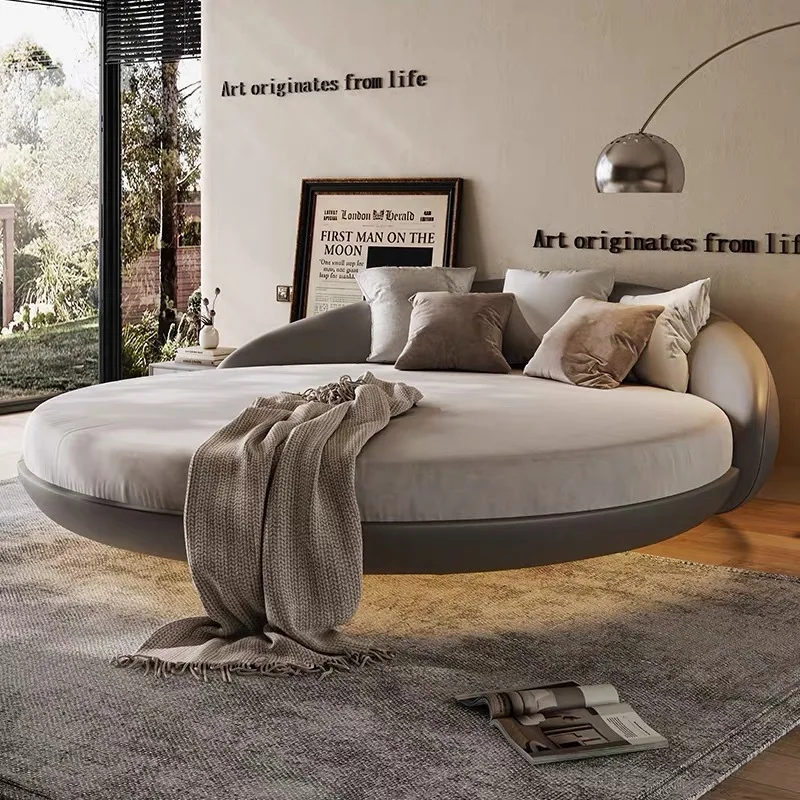 Genuine leather large round bed, modern minimalism, floating romantic couple hotel, homestay popular princess bed