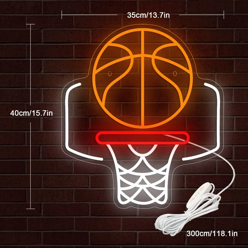 Basketball Frame LED Neon Light Sign Acrylic Neon Sign USB For Home Bedroom Basketball Court Gym Club Wall Art Decor Signboards