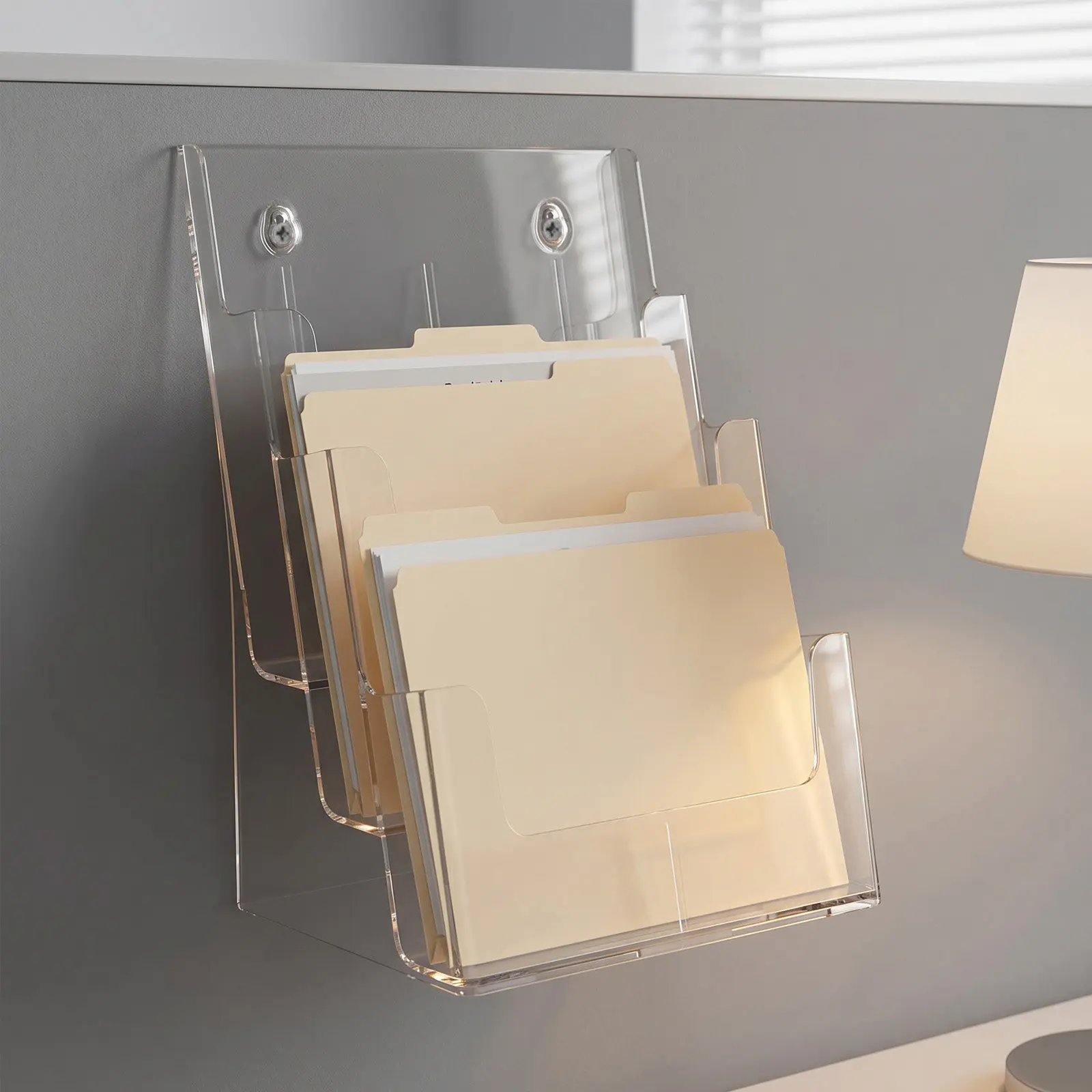 Acrylic Three-Layer Desktop File Organizer Modern Office Storage Solution for Magazines Newspapers Documents Literature