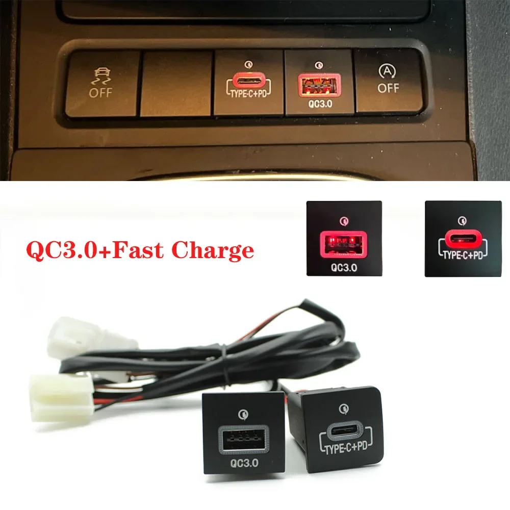 For VW Golf 6 Jetta 5 MK5 Scirocco 06-14 Car USB Charger Socket PD Quick Charge QC3.0 Cigarette Lighter Interface Adapter Button