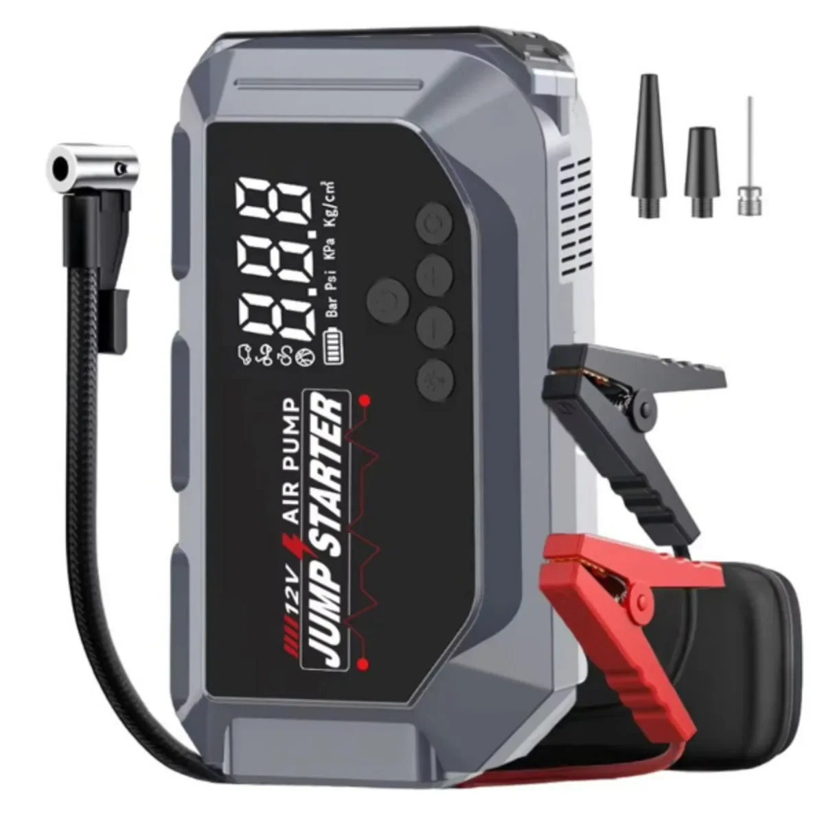 

4 in 1 Jump Starter with Air Compressor 12V 2000A 7.0L Gas/5.5L Diesel Car Battery Starter 150PSI Digital Tire Inflator for Car