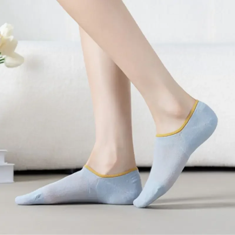

Women'S Summer Socks Thin Mesh Anti-Slip Invisibility Cotton Socks Fallow Ventilate Color Match Stub Barrel Stockings For Women