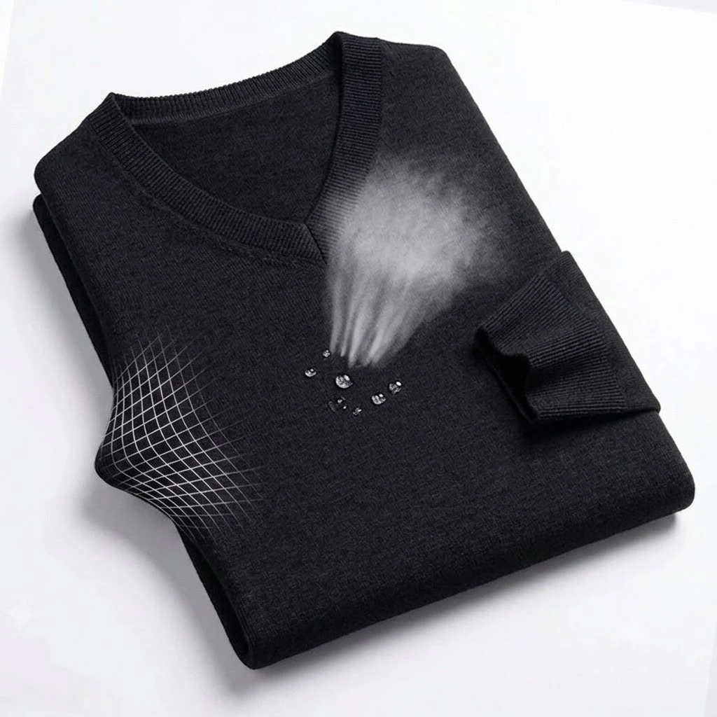 Herbst Herren V-Ausschnitt Strickpullover Slim Fit Langarm Anti-Pilling Pullover Einfarbig Trend Herren Streetwear Luxus Business – Detail 5
