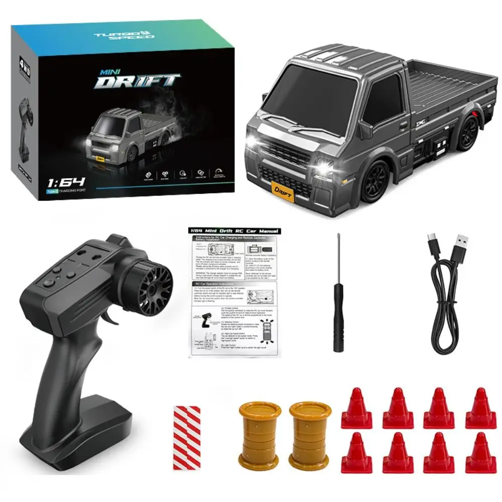 High Quality 2.4G 1:64 RC Truck 4WD LED Lights RC Drift Car High Speed Rechargeable Remote Control Drift Truck Desktop Racing