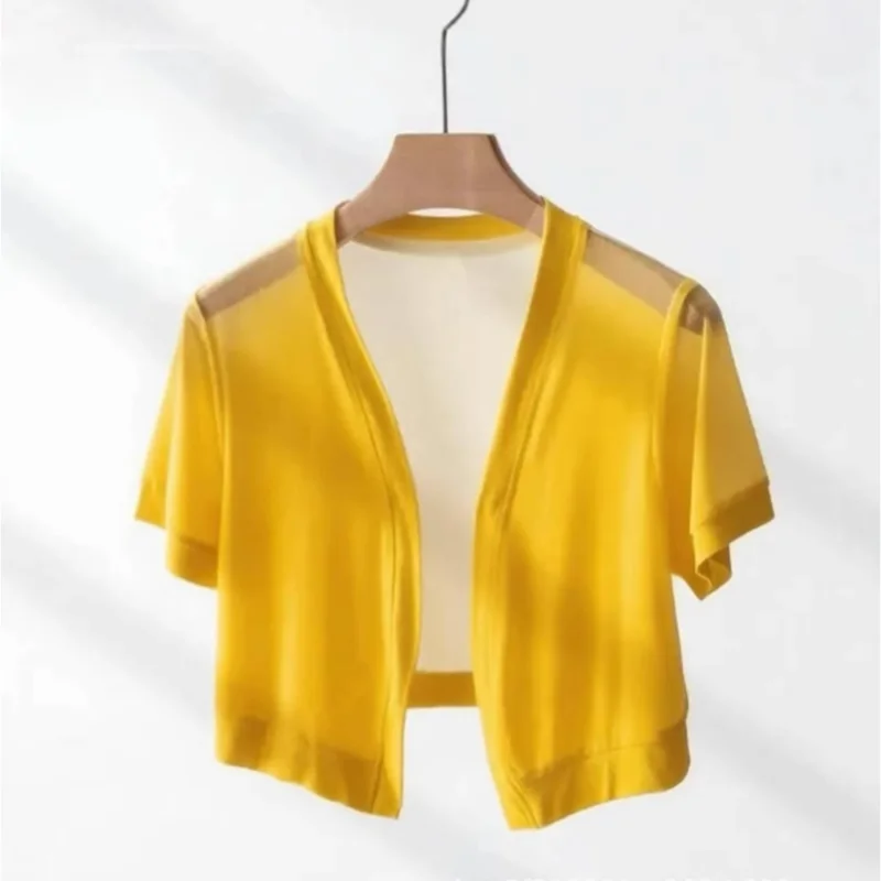 Summer Sheer Mesh Bolero Shrug For Women Short Sleeve Open Stitch Cropped Top Cover Up Short Coat For Beachwear Light Outerwear