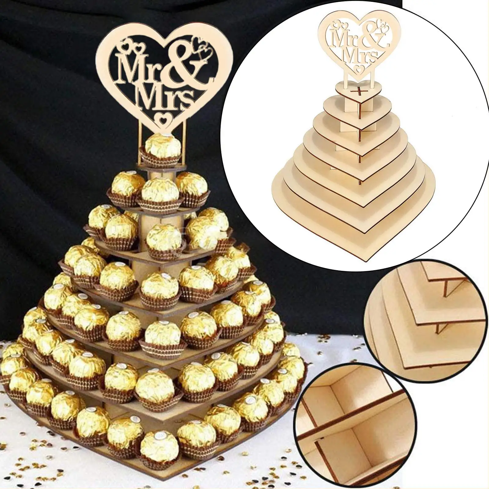 Heart Chocolate Display Stand Holder ,Wood Candy Cupcake Holder DIY Unfinished