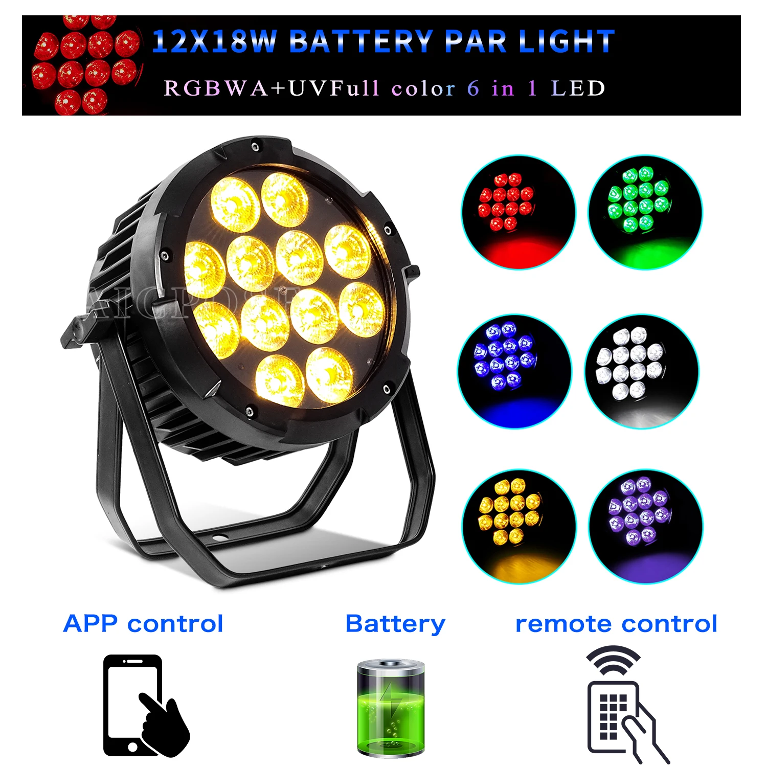 impermeavel led par luz dmx controle remoto alimentado por bateria dj disco luz de palco app wi fi em 12x18w rgbwa uv 01