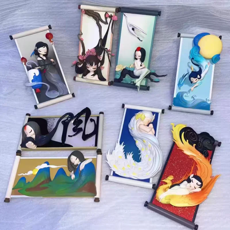 Sleep Chinese Scrolls Series Blind Box Anime Action Figure Mysterious Box Collection Cute Desk Ornament Model Doll Guess Toys