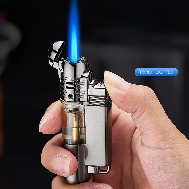 Metal Round Machine Direct Impact Transparent Air Box Inflatable Direct Impact Windproof Butane Gas Lighter