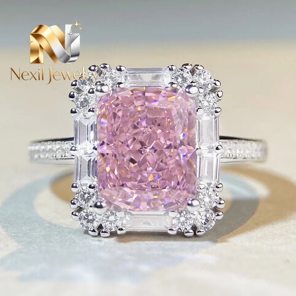 Nexil Jewelry  Luxury Solid Platinum PT950 Women's Diamond Sakura Powder Square Moissanite Ring