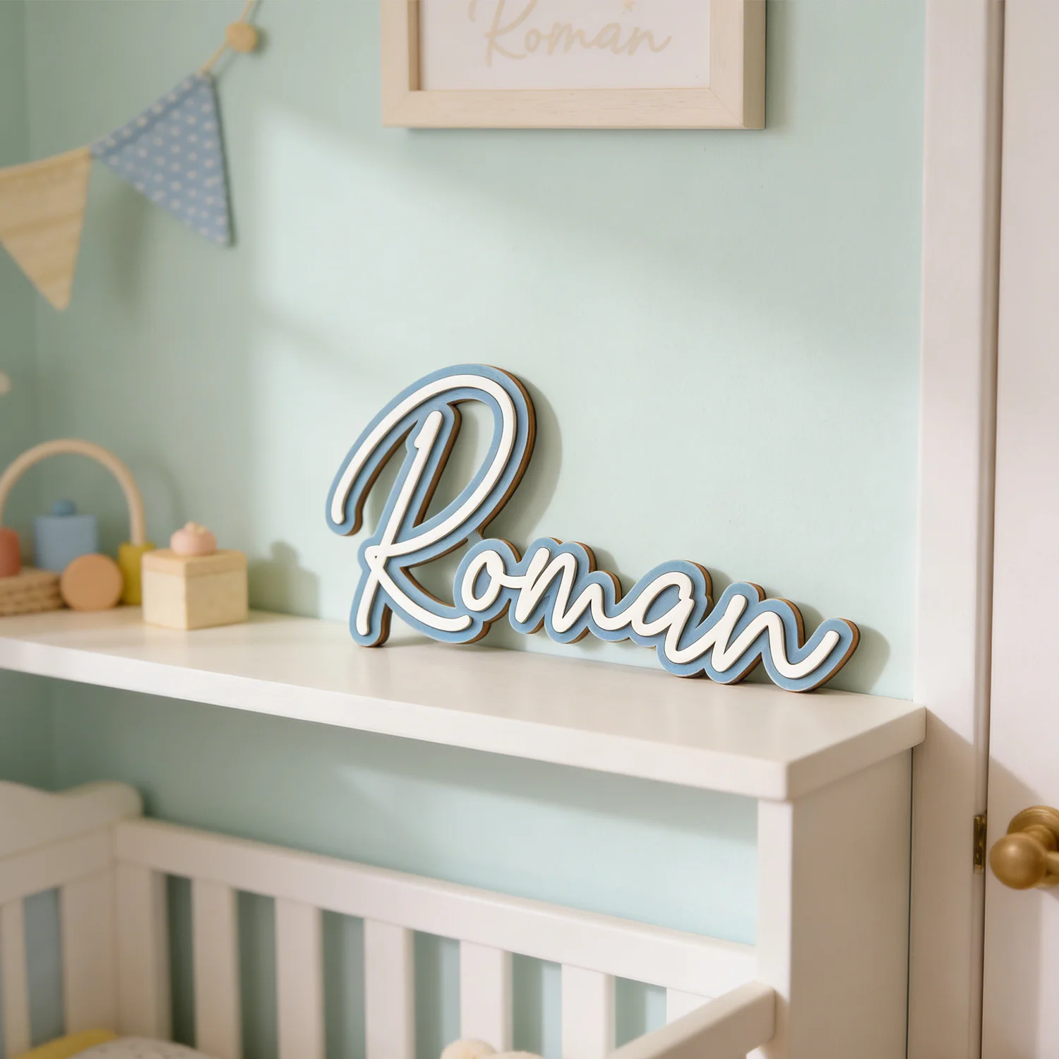 1pc Wooden Double-layer Letter Doorplate Identification,Customized Name Label,Children's Room Decoration,Name Identification