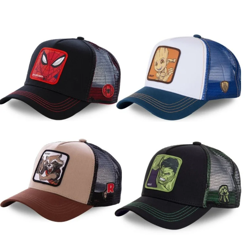 

Cool Cap Anime Cartoon Spiderman Roket Snapback Cotton Baseball Caps Men Women Hip Hop Dad Mesh Trucker Hat Dropshipping