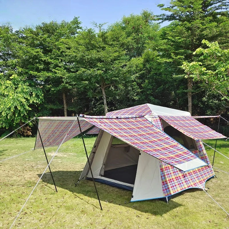 Double Layer Camping Tent 3-4 People Waterproof UV Protection Family Outdoor 4 Season Oxford Garden Tent Instant Set Up