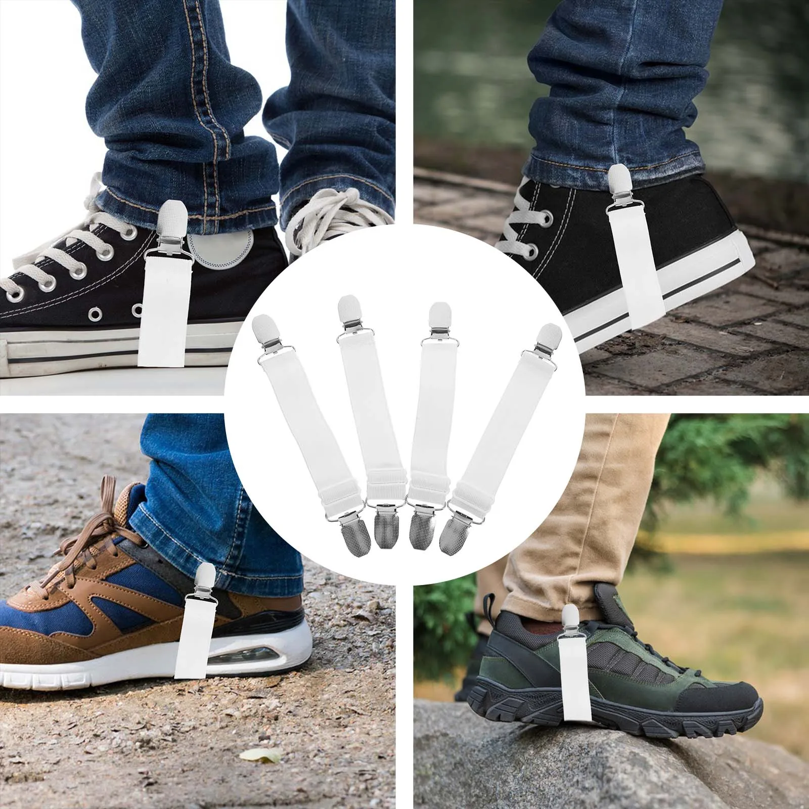 

4pcs Elastic Cuffs Pants Clip for Bike Riding Boot Bands Leg Straps Biking Fasteners Adjustable Unisex Metal Windproof Water