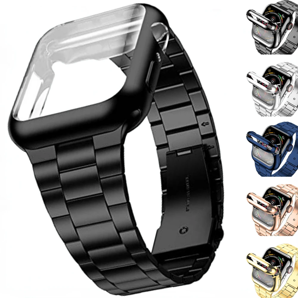 

Metal Band + Case for Apple Watch 45mm 41mm 44mm 42mm 40mm 38mm Stainless Steel Bracelet Correa for iWatch Series 876543SE Cover