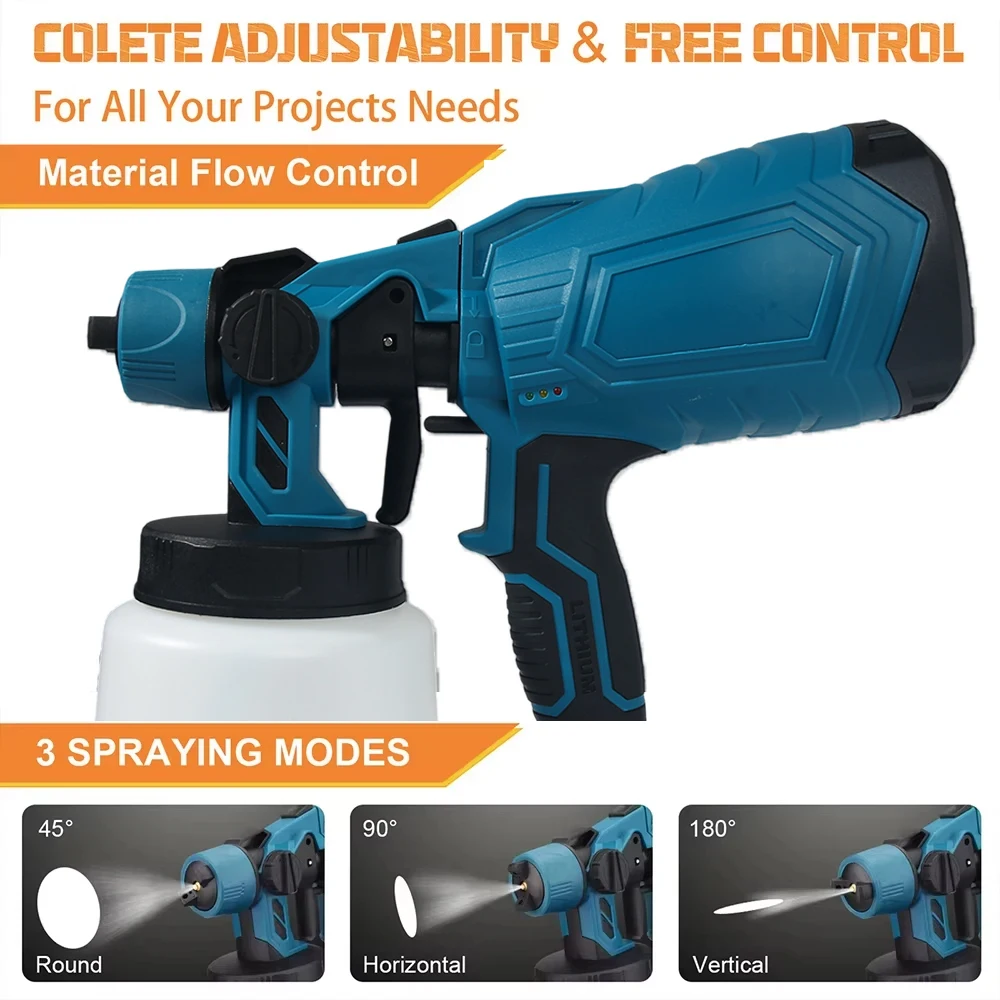 1000ML Elektrische Spritzpistole HVLP Auto Möbel Stahlbeschichtung Airbrush Kabellose Farbspritzpistole für Makita 18V Akku – Detail 10