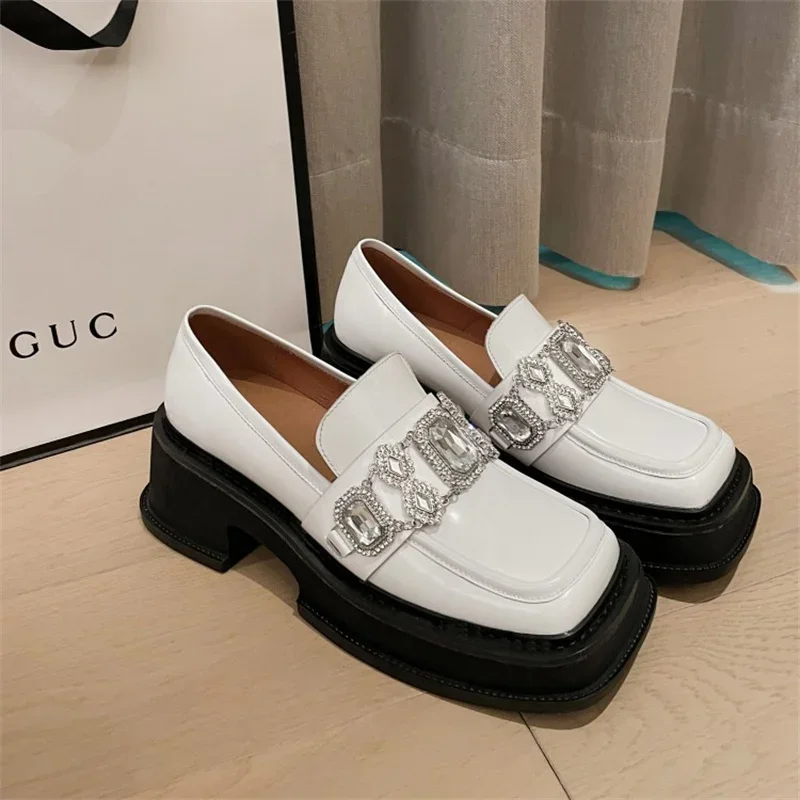 Square Toe Loafers Shoes Spring Autumn New Women Platform Shoes Fashion Luxury Crystal Zapatos Mujer Cozy Slip On Leisure Pumps