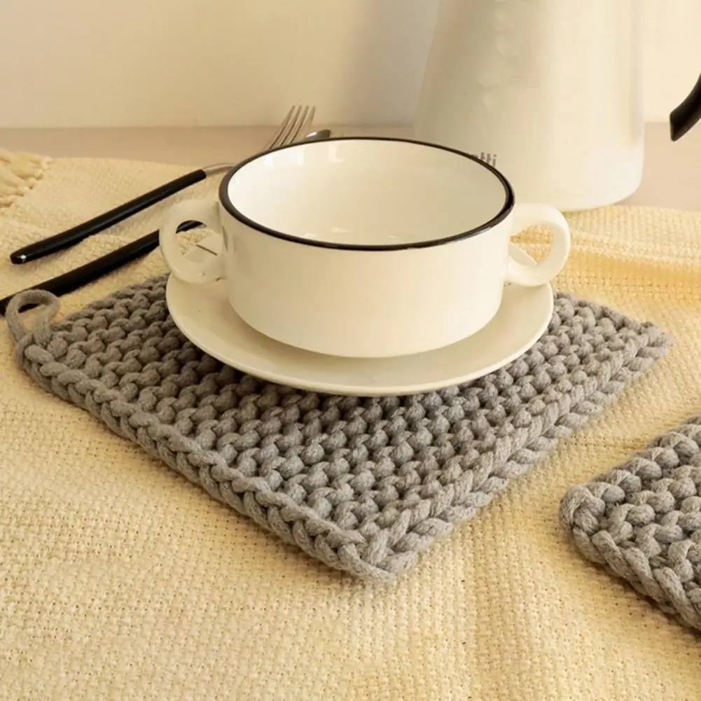 Farmhouse Coasters Handwoven Cotton Rope Coaster Set Minimalist Square Table Placemats Heat-resistant Non-slip Dining for Home