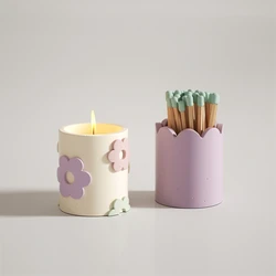 Jesmonite Flower Votive Candle Containers Silicone Mold DIY Matchstick Holders Mould for Cement Home Decor Small Candle Jar