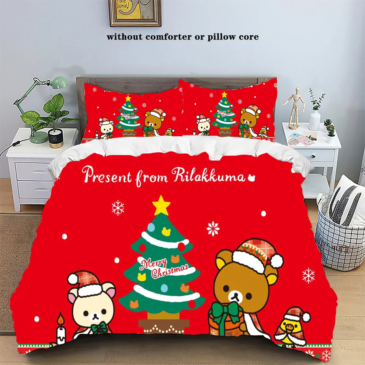 Cartoon Rilakkumas Duvet Cover Set Kawaii Korilakkuma Quilt Cover Pillowcase Set Bear Bedding Set Full Queen King Size