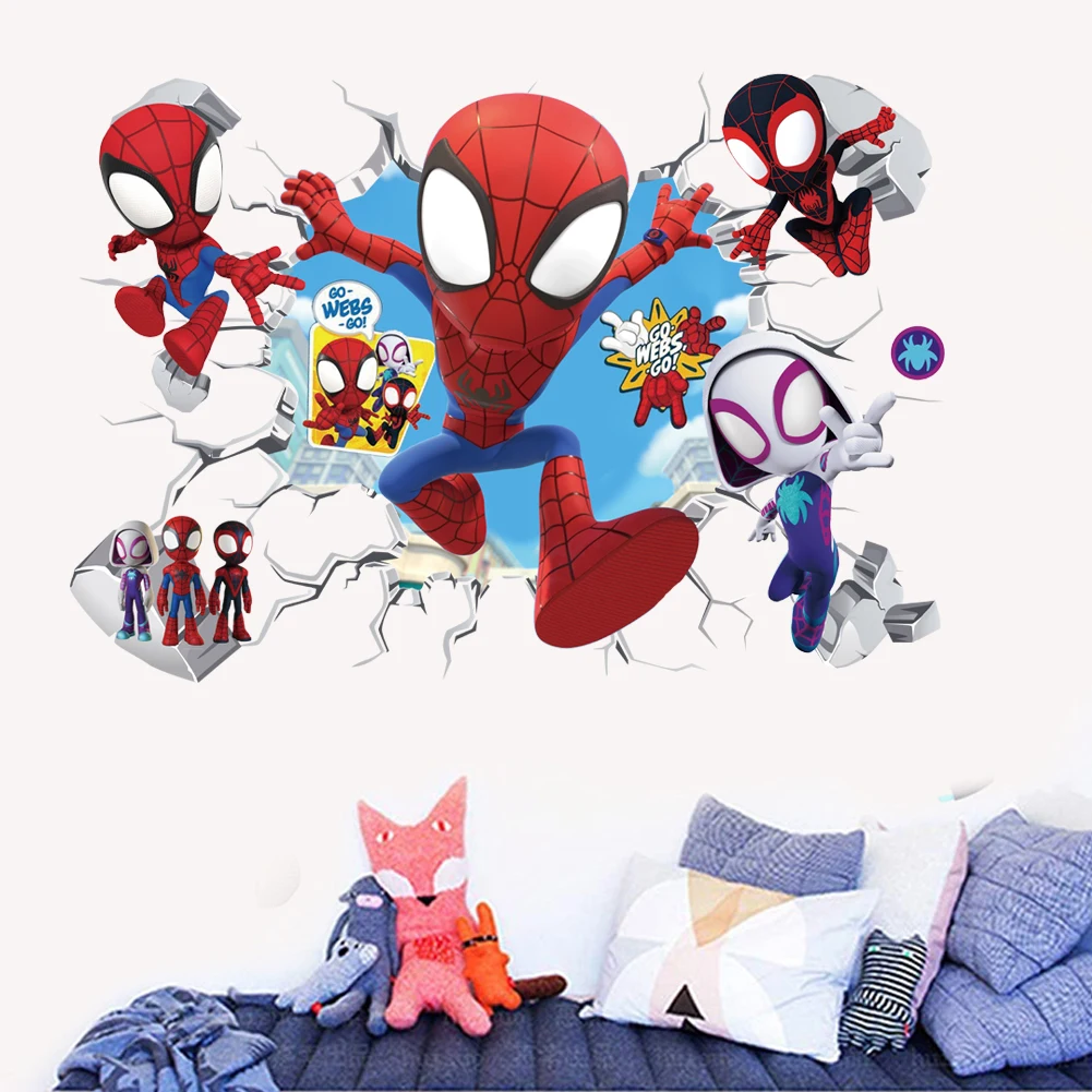 Cute mini Spiderman Super Heroes Wall Stickers For Kids Room Decoration Home Bedroom PVC Decor Cartoon Movie Mural Art Decals