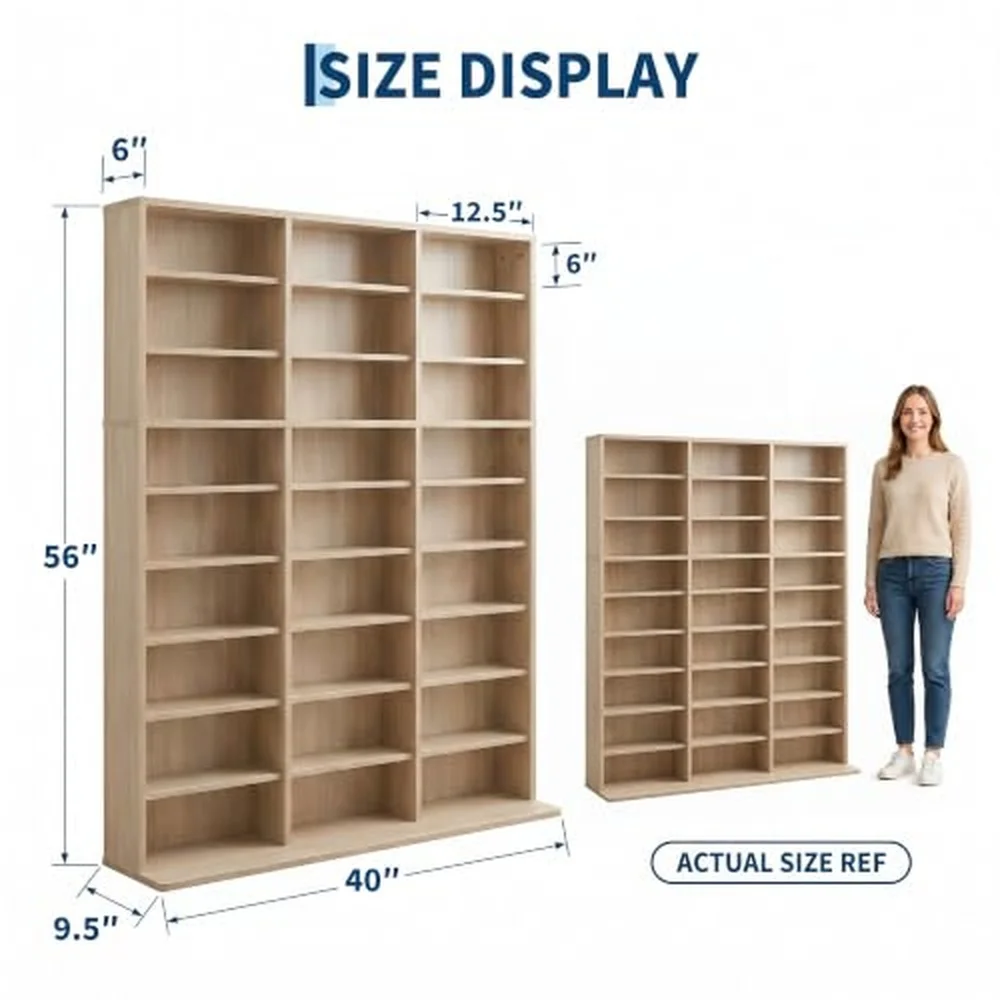 9 Tier Tall CD Display Cabinet 27 Compartment Media Tower Natural