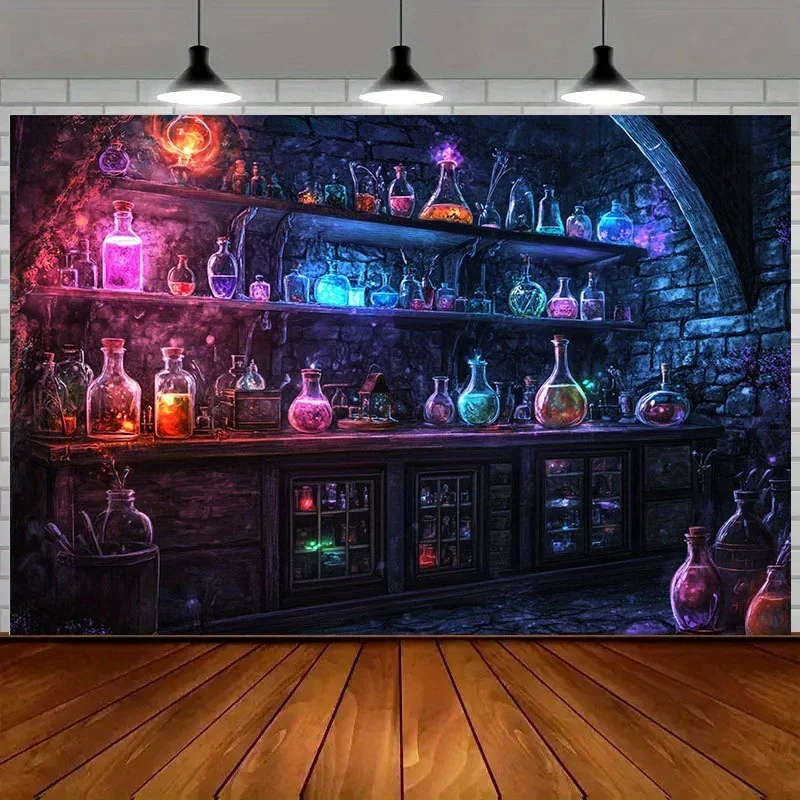 Mysterious Apothecary Wall Tapestry Dark Magic Potion Bottles Witch Corner Decor Gothic Academia Artwork 180x280cm