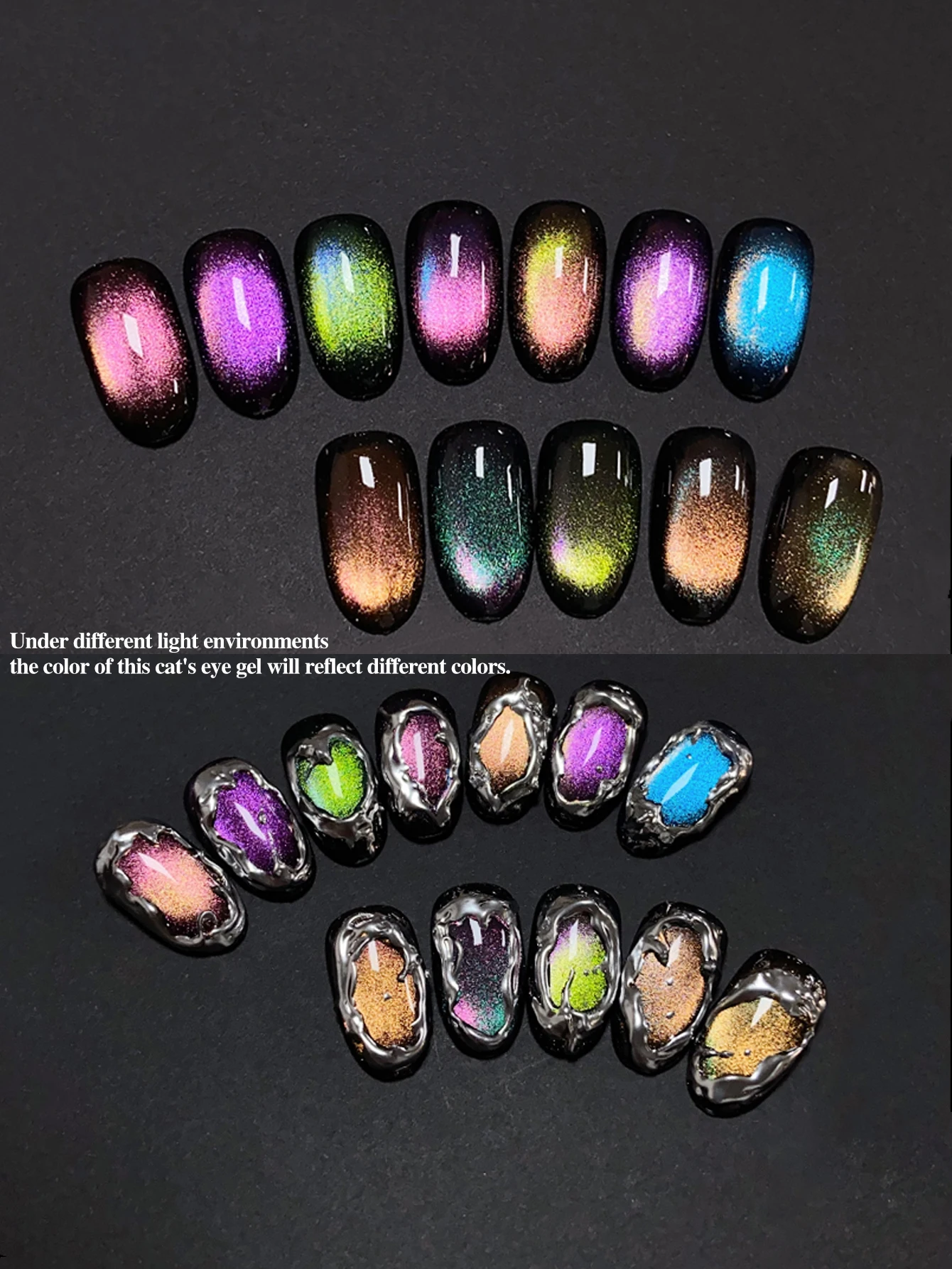 BRIDGESOUND 1/6개 스파클링 캣 아이 젤 세트(자석 스틱 포함), DIY 네일 아트 키트.UV/LED 경화, 다이나믹 멀티컬러 쉬머&스파클