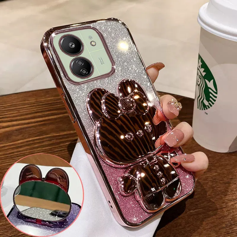 Luxury Cover for Redmi 13C 4G Glitter Stand Holder Case For Xiaomi poco C65 C55 Redmi 10c 12c Bracket Shockproof Case Redmi13C