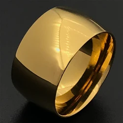 12mm Wide Glossy Large Men's Ring Stainless Steel Shiny Eternity Wedding Ring Tungsten Flat and Polished Ends for Comfort Fit