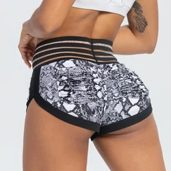 Sexy Workout Shorts for Women Lace Snakeskin Yoga Sport Training Shorts with Pocket Hot Pants Women's Butt Lift Tailored Shorts