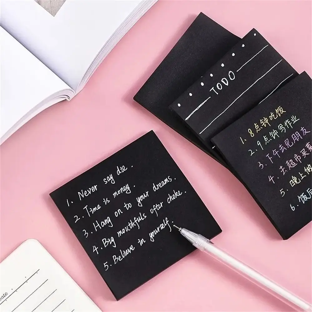 Student Children Self-adhesive Sticky Notes Easy Post Notes Message Notes Black Notepads Square 50 Sheets Memo Pad Notebooks