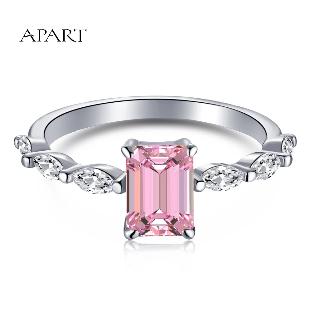 

APART 1ct Designs High Quality Zircon Rectangle Women Eternity Pink Stone Jewelry For Electroplating Platinum S925 Silver Rings