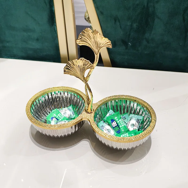 Light Luxury Ginkgo Biloba Stainless Steel Dried Fruit Bowl Ornament Nut Creative Snack Candy Plate Dim Sum Snack Plate