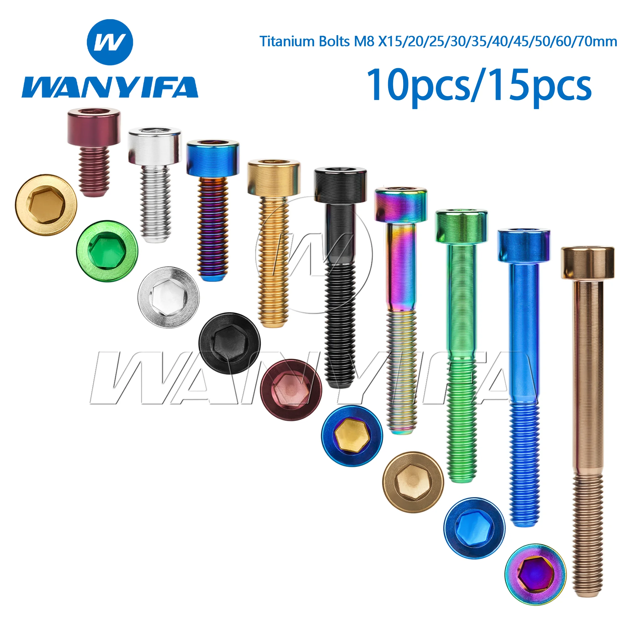 Wanyifa Titanium Bolts M8 X15/20/25/30/35/40/45/50/60/70mm Allen Key Head Bolt Screws for Bicycle Motorcycle Car 10/15pcs
