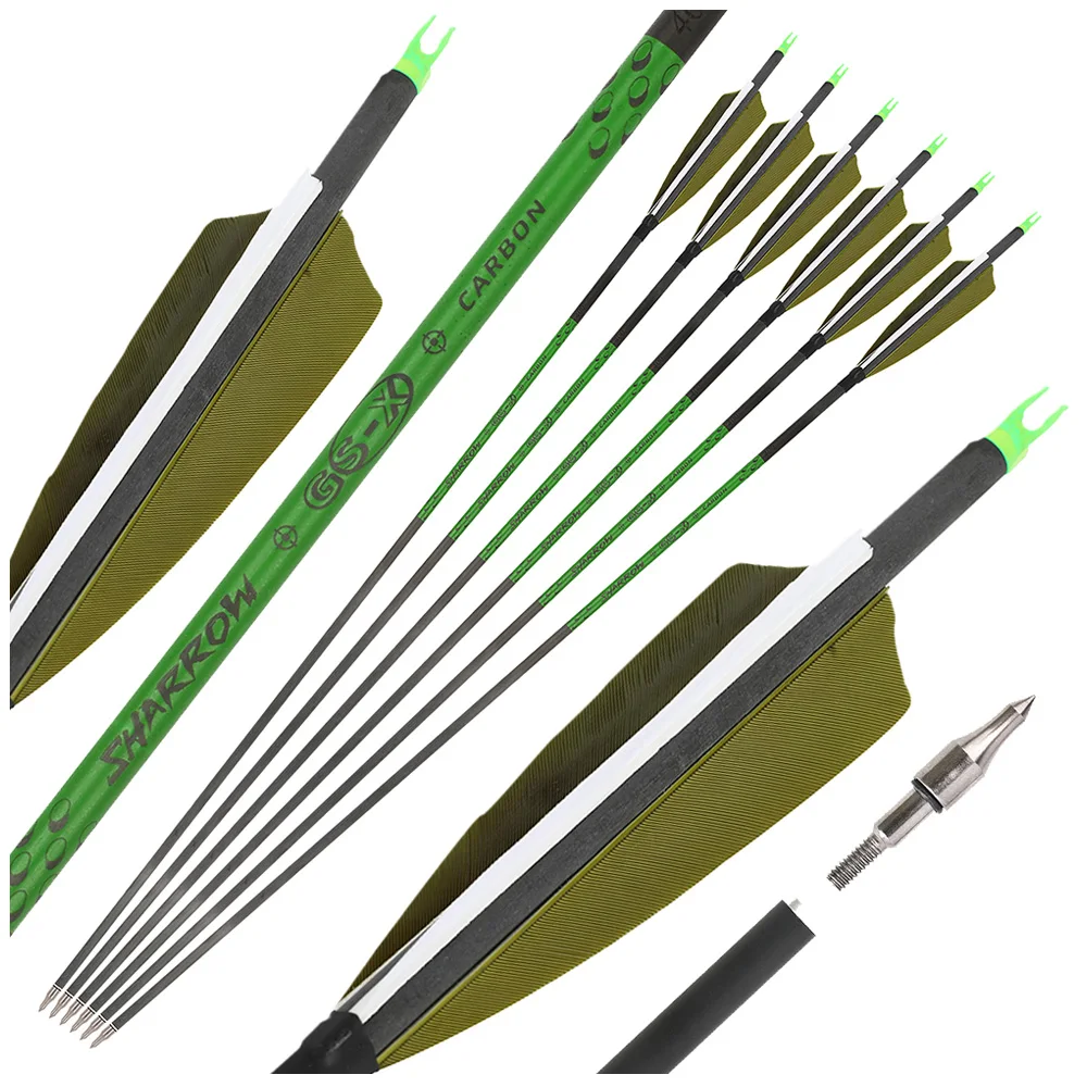 

6/12X 30" Archery Pure Carbon Arrows OD7.4mm 4" Feather SP300 Outdoor Practice Target ID6.2mm Shooting Recurve Bow Compound