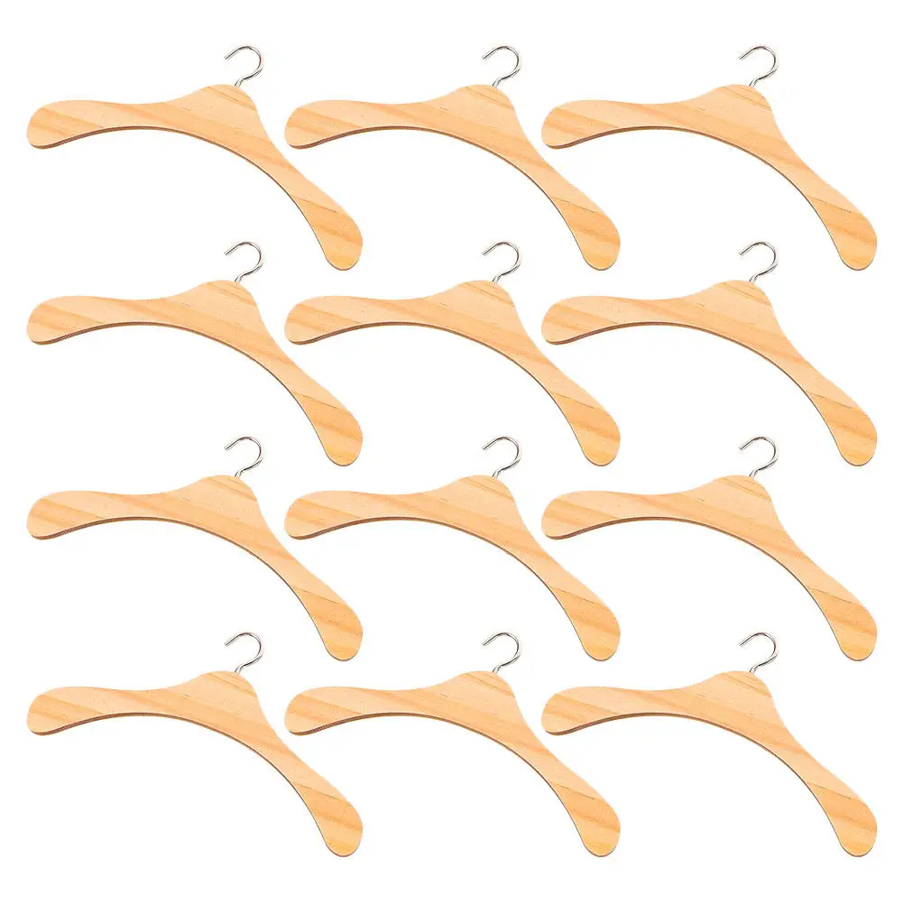 

12Pcs Wooden Wardrobe Hangers Mini Natural Hangers for Dollhouse Clothes Organizer Coat Hanger for