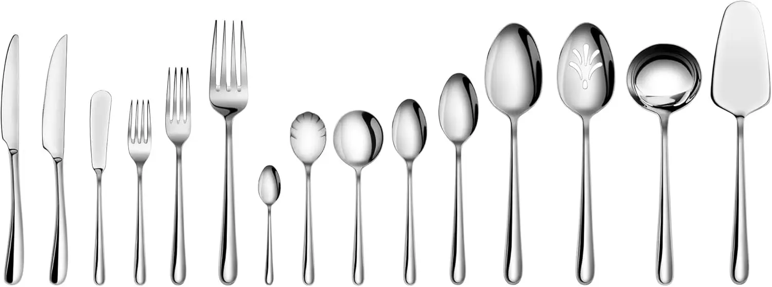 Rain II Series 103-Piece Stainless Steel 18/10 Forged Flatware Set Forged From 18/10 Stainless Steel with Extra Thickness