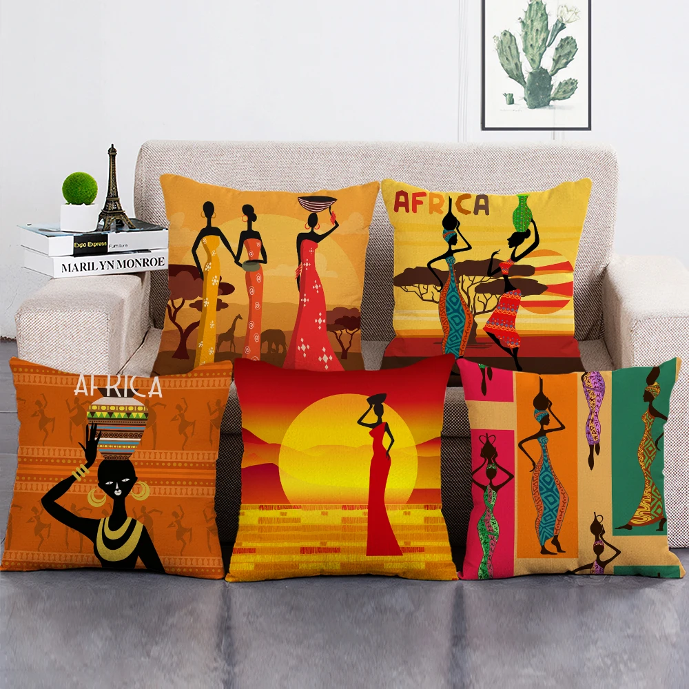 

African Tribe Women Print Throw Pillow Case African Decorative Cushion Cover for Car Home Sofa Decor Pillowcase 45x45cm