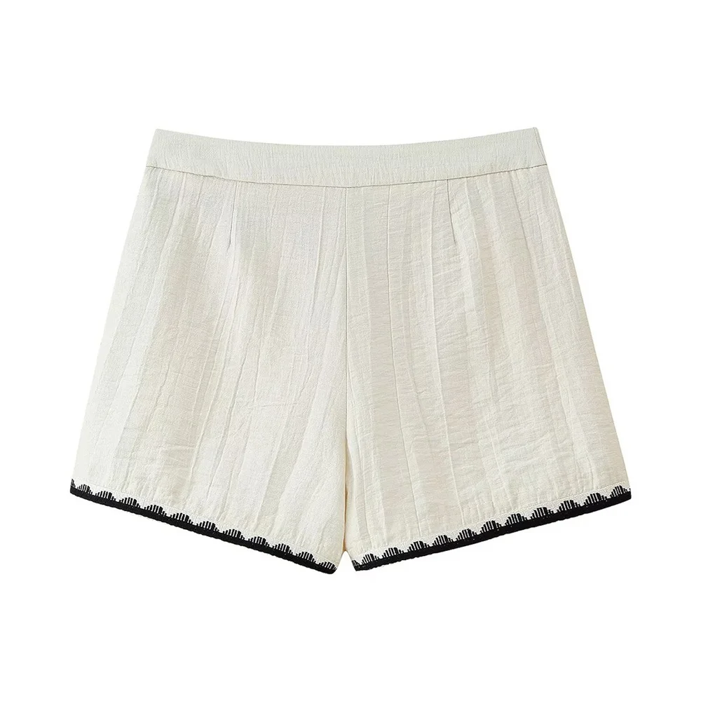 Su sui feminino decoração em torno do pescoço colete colete verão novo item contrastante bordado shorts casuais