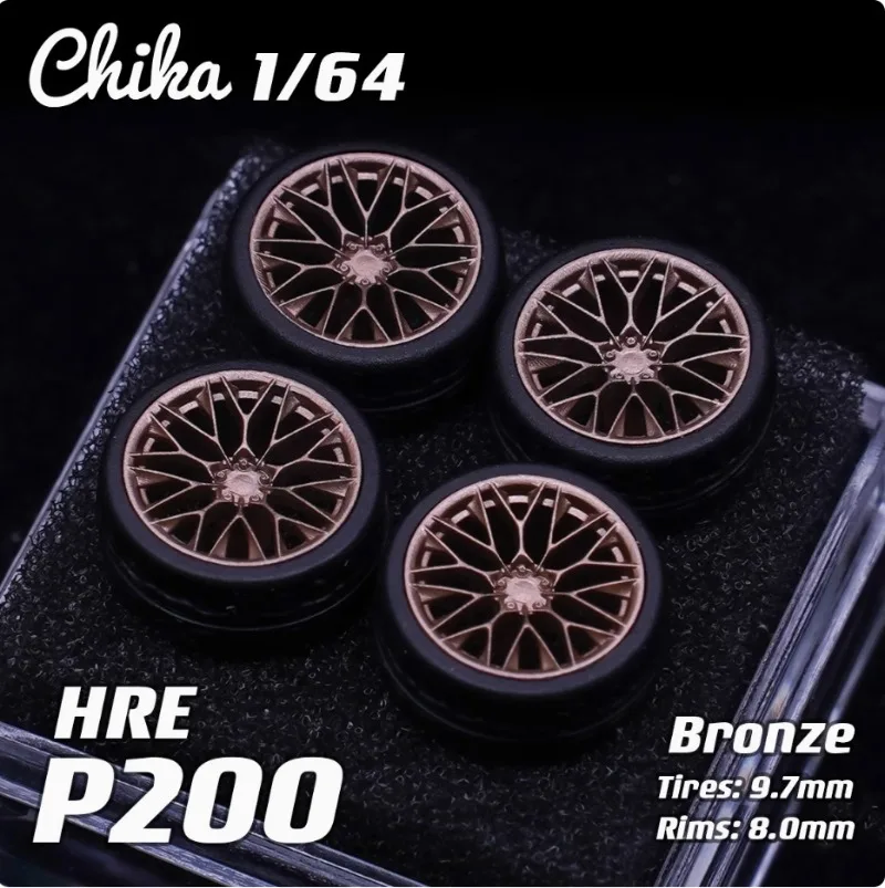 1/64 치카 HRE P200 9.7/10.5mm 개조 휠 허브 금속 레진 휠 고무 타이어 캘리퍼 없는 1:64 모델카에 적합