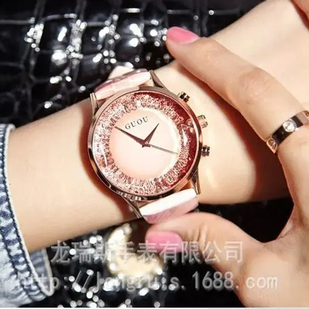 

Fashion Brand Women Watches Ladies Luxury Female Genuine Leather Strap Dress Clocks Full Diamond Big Dial Dress Relogio Watches