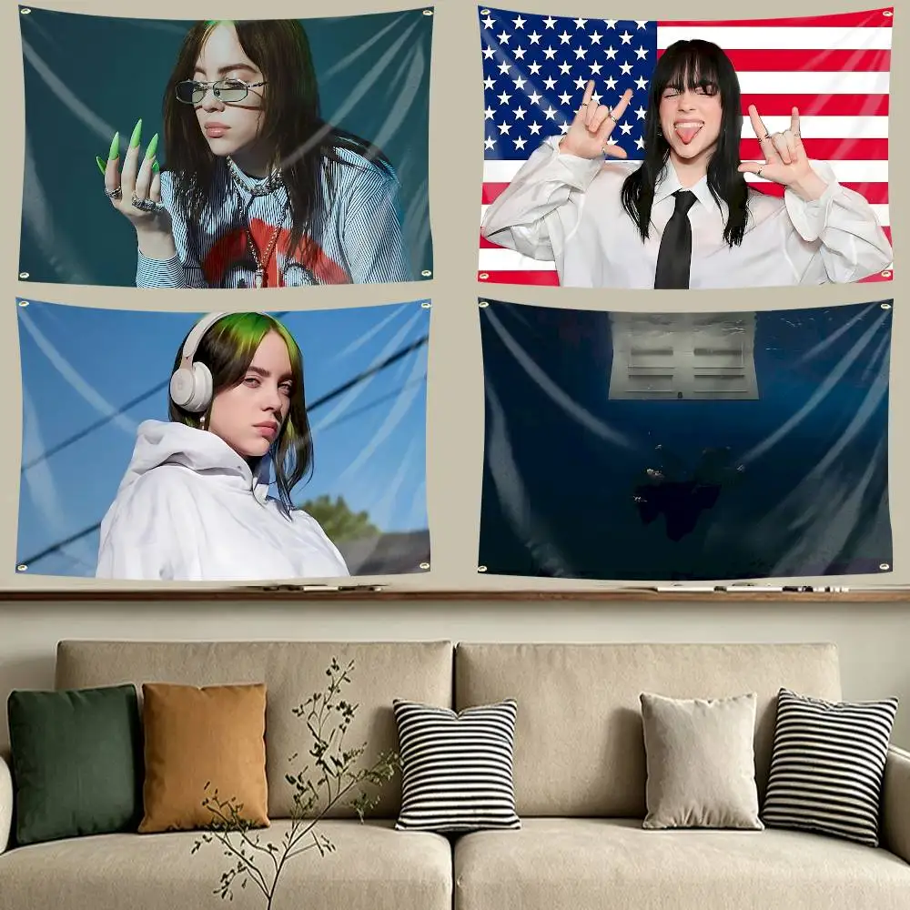 BE-Billie E-Eyelashes E-Eilish-S  Flag Tapestry Banner for Bedroom Living Room Outdoor Camping Custom Supported