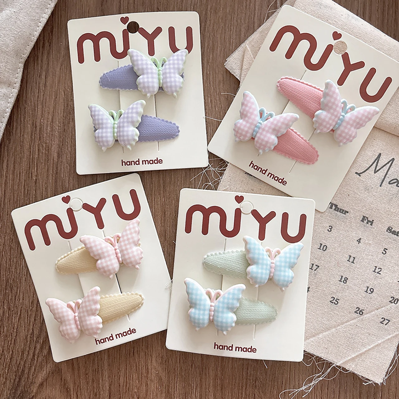 

2PCS/Set Sweet Butterfly Baby Girl Hair Clips Candy Color Korean Plaid Sided Clips Bangs Clips Kids Barrettes Hair Accessories
