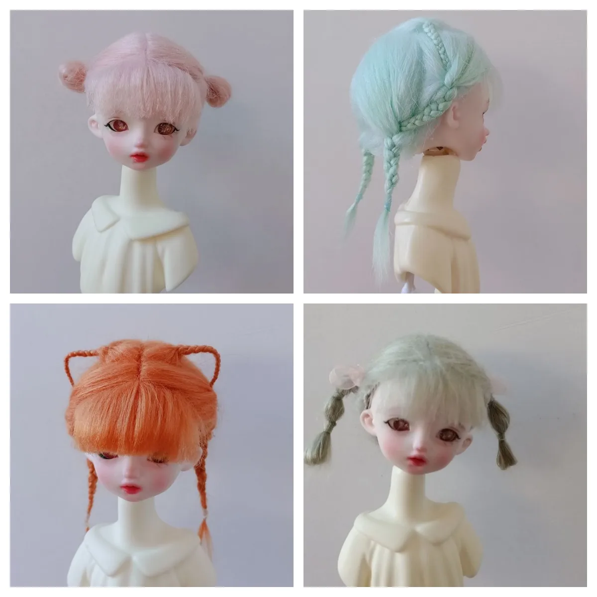 Fashion 1/4 1/6 1/8 Doll Wig Hair Double Pigtails Milk Silk Diy Toys Dress Up Birthday Gift Doll Accessories, No Doll