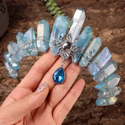 Natural Crystal Crown Real Quartz Tiaras Wicca Cosplay Wedding Hair Accessories Ladies Headwear Festival Gift for Her