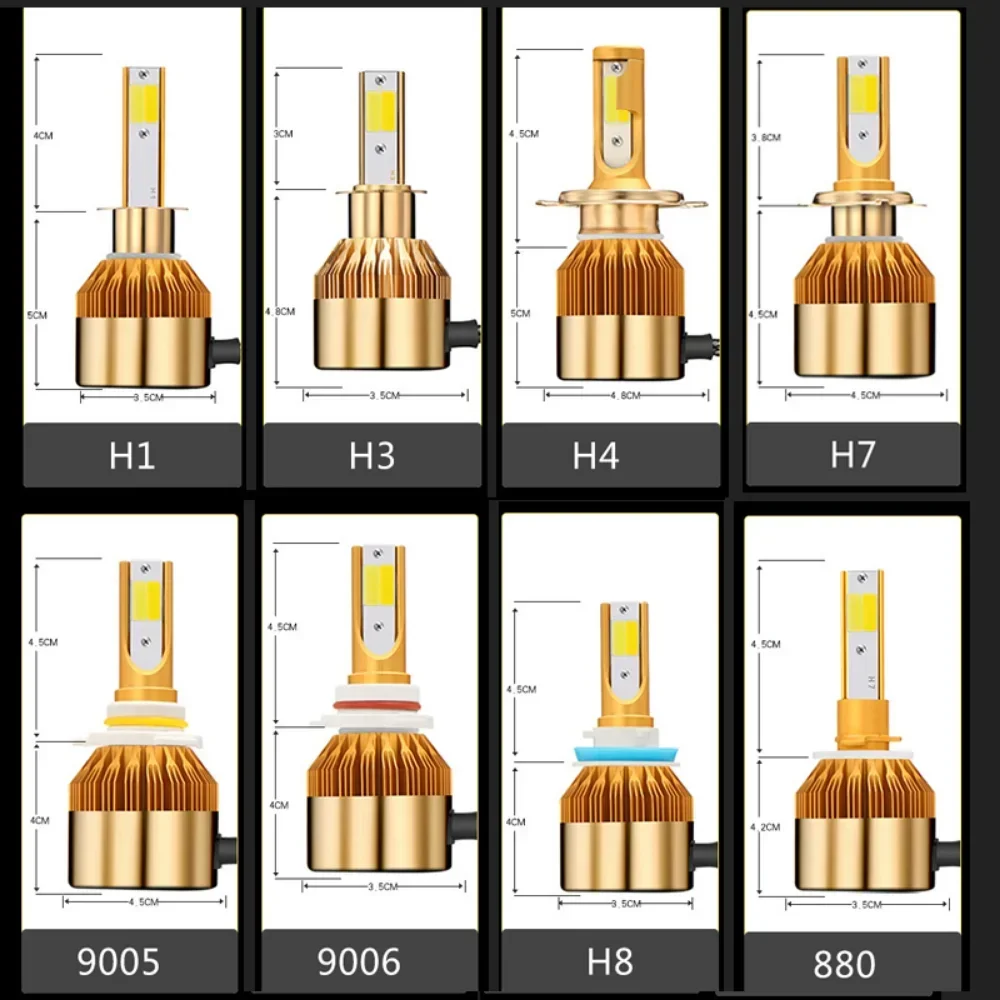 H4 H7 Led Bulb Headlight 12V H8 H1 H3 H11 9005/HB3 9006/HB4 H27/880/881 9012 LED Dual Car Bulb 3000K 6000K 96W 9600LM Fog Light