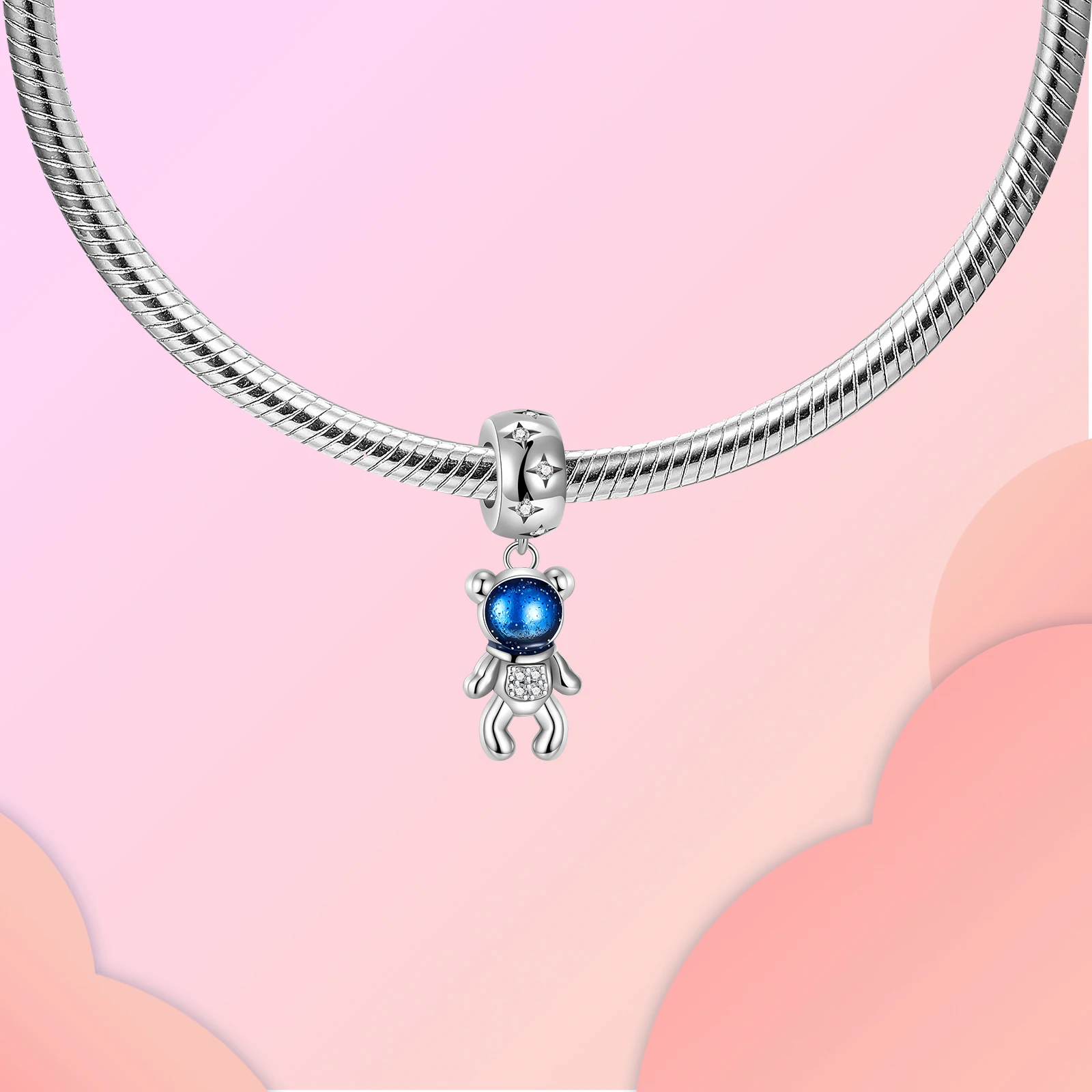 925 Sterling Silver Blue Series Moon Plane Space Series Glass Beads Clip Charm Fit Original Pandora Bracelet Bangle Jewelry Gift