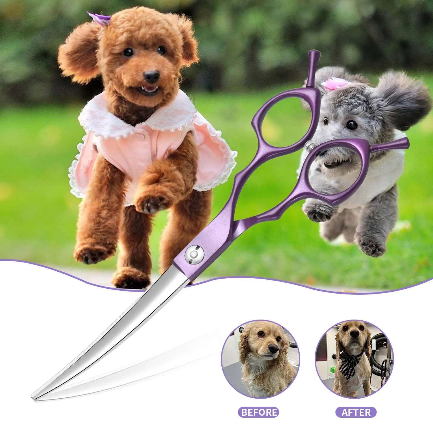 Curved Pet Hair Scissors Grooming Both Hand Available Stainless Steel Dog Scissors Pets Shears Animal Cutting Scissors